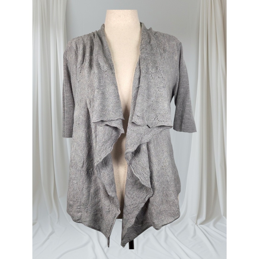 Eileen Fisher Gray‎ Open Front Shrug Cardigan Women's M Merino Wool Short Sleeve